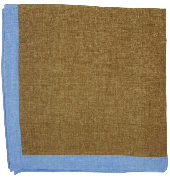 Brown pocket square with light blue border