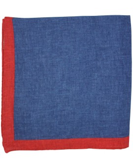 Denim blue pocket square with red border
