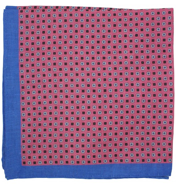 Pink floral pocket square with blue border