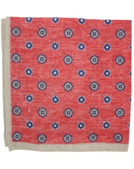 Red floral pocket square with grey border