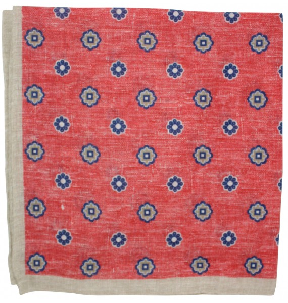Pañuelo de bolsillo de flores rojo y gris fabricado en lino