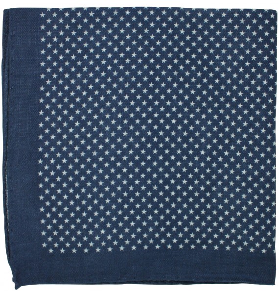 Pañuelo de bolsillo azul estampado con estrellas en lino