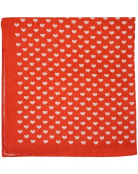 Red pocket square with white printed hearts