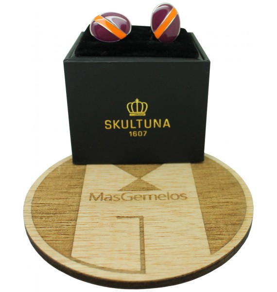 Gemelos para boda banda en color naranja y morado de Skultuna