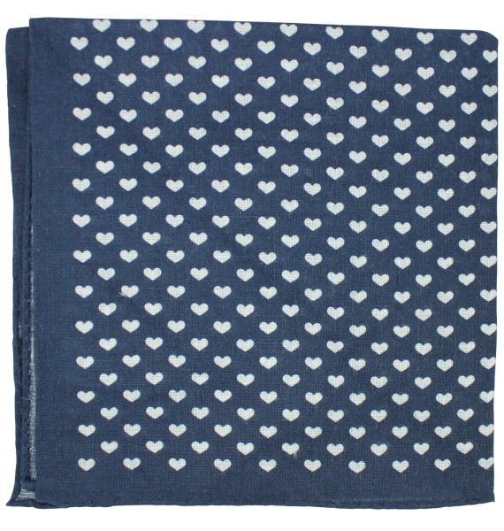 Navy blue pocket square with white printed hearts