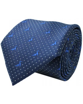 Navy blue tie with printed origami dog in blue colour