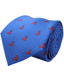 Blue tie with printed origami dog in red colour