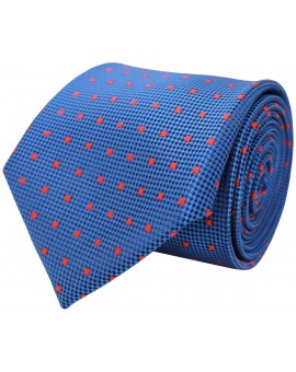 Blue tie with printed squares in red colour