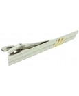 Silver tie bar with stripes in gold.